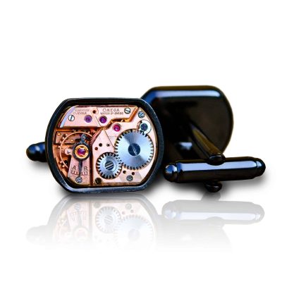 Omega Cufflinks- Black Rectangle Cut Out