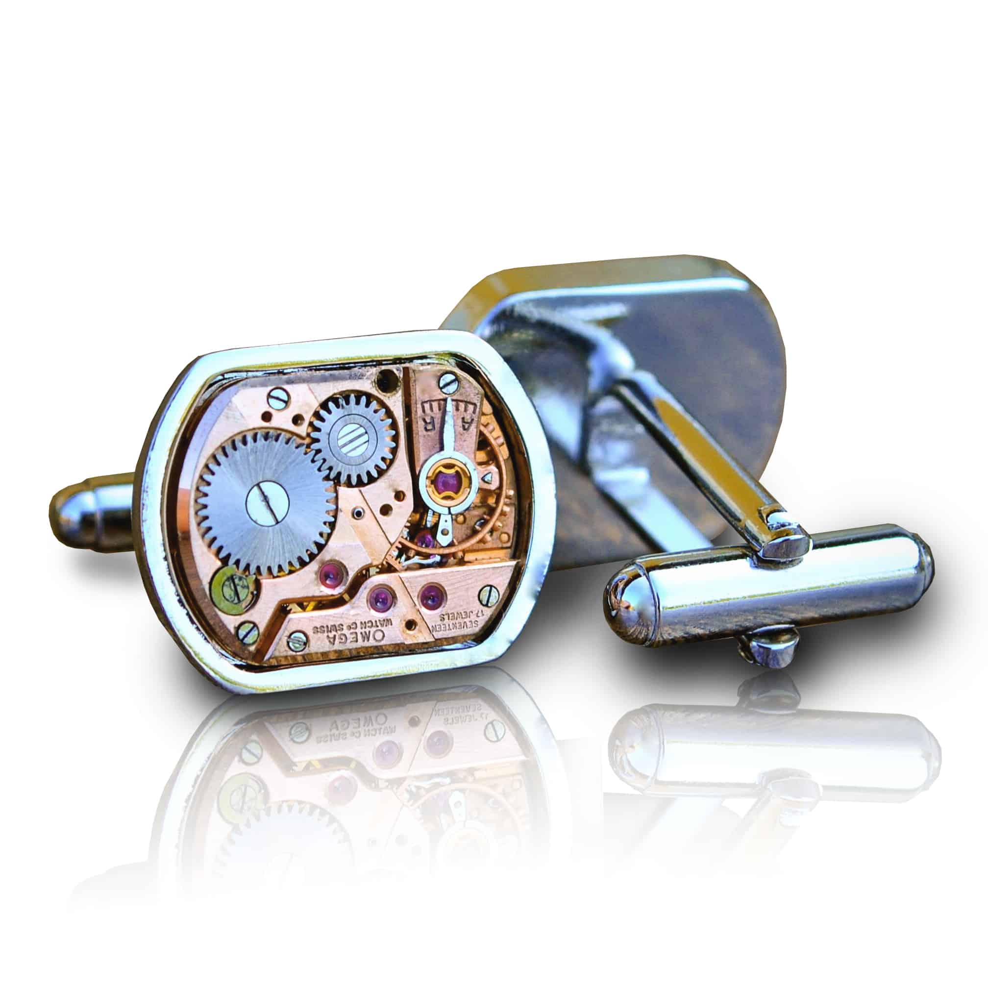 Omega Cufflinks- Silver Rectangle Cut Out