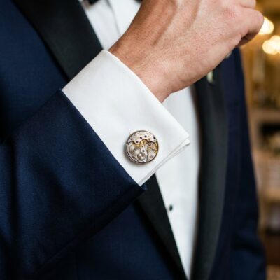 Rolex Watch Cufflinks - 1600 Calibre - Cellini worn on the cuff – midnight blue tuxedo ballroom wedding